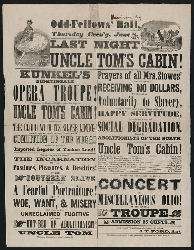 Uncle Tom's Cabin Theater Performance Broadside